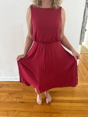LOFT Sleeveless Wine-Red Midi Dress